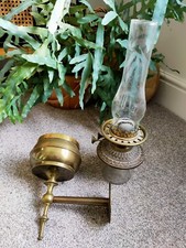 RARE WRIGHT & BUTLER DUPLEX KEROSENE OIL LAMP BURNER Brass Wall Mounted Chimney 
