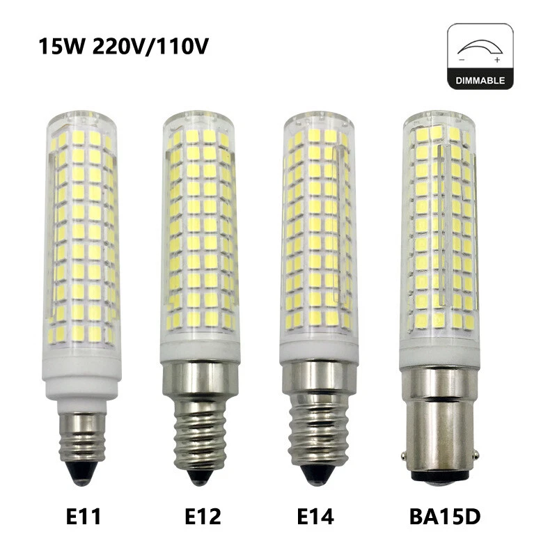 Dimmable BA15D E11 E12 E14 LED Corn Bulb Mini 136 LED Ceramics Light 15W Lamp US - Image 2 of 4