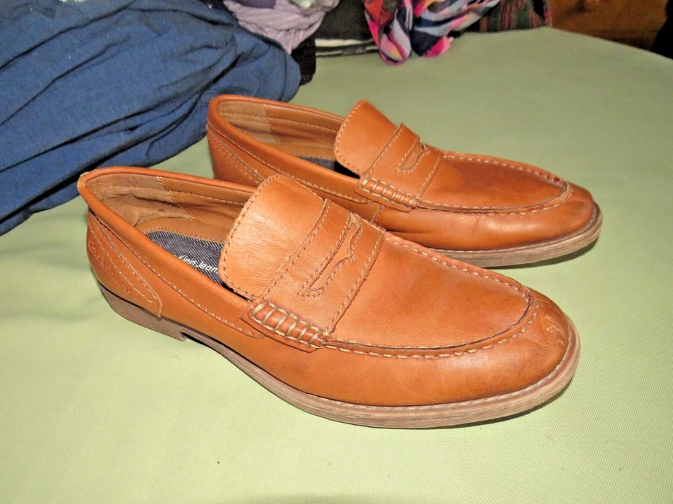 CALVIN KLEIN МУЖСКОЙ РАЗМЕР 7,5 PREZLEY ЖЕЛТОВАТО-КОРИЧНЕВЫЙ КОЖАНЫЙ ПОВСЕДНЕВНЫЙ ЛОДКЕ СКОЛЬЖЕНИЯ НА ОБУВЬ ЛОТ #56 - Изображение 4 из 4