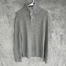 Banana Republic Sweater Men M Gray Knit Mock Neck Button Pullover Long Sleeve