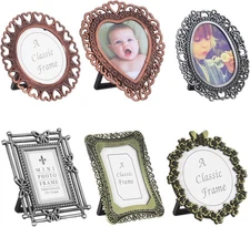 6 Pcs Mini Vintage Picture Frame,1 Inch Wallet Size Picture Frames Tiny Metal 