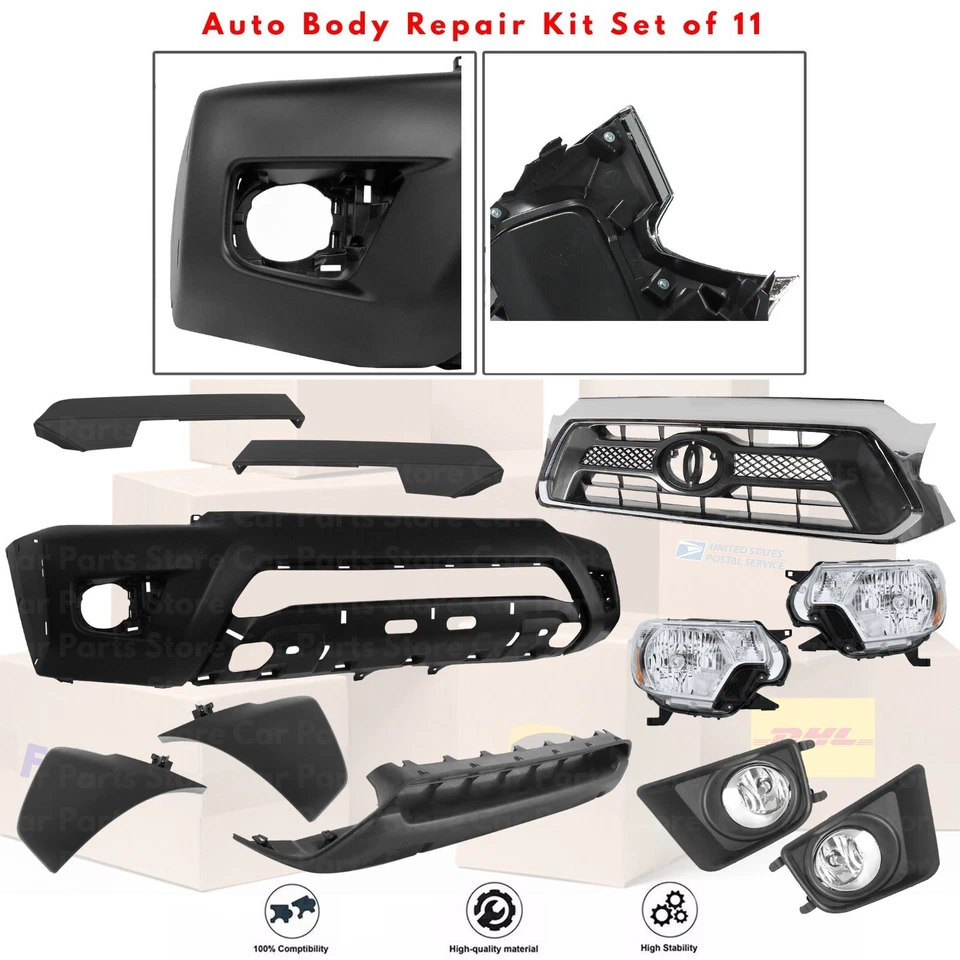 Front Bumper Cover Paintable & Headlights Kit For 2012-2015 Toyota Tacoma Foto 2 de 4