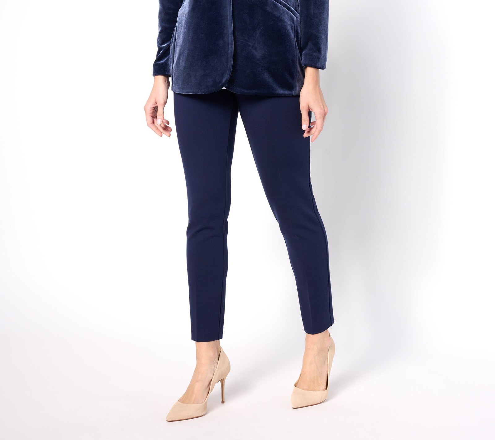 Susan Graver Women's Petite Pants 1XP Status Stretch Slim Leg Ankle Blue A623500