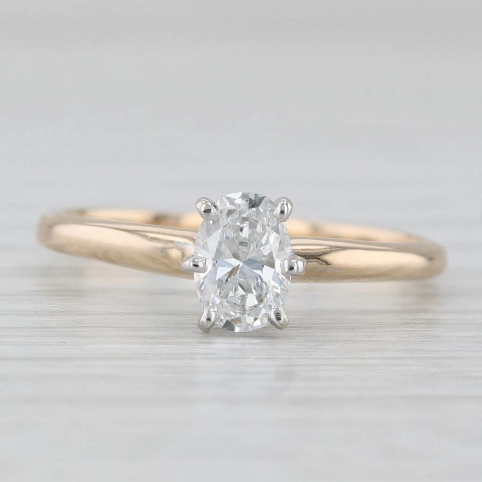Anillo de compromiso solitario de diamantes ovalados de 0,40 quilates de oro amarillo de 14 k talla 8 Foto 2 de 4