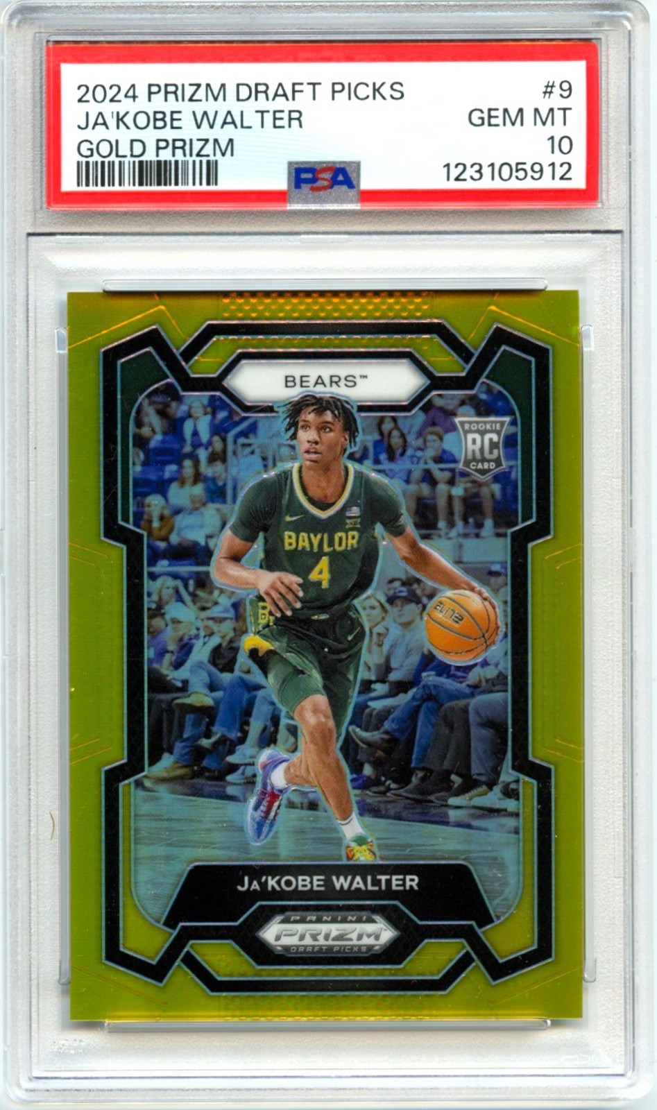 JAKOBE WALTER RC 2024 PANINI PRIZM DRAFT GOLD ROOKIE JERSEY # SP 4/10 PSA 10