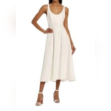 REFORMATION White Mikol Princess Seam Scoop-Neck Pleated A-Line Midi Dress XS 0