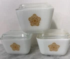 3 Butterfly Gold Vintage Pyrex 1.5 Cup 501 B Refrigerator Dishes Lids Fridgie