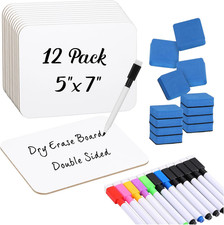 12 Sets Small Whiteboard Dry Erase Boards 5" X7'' Mini Double Sided Dry Erase La