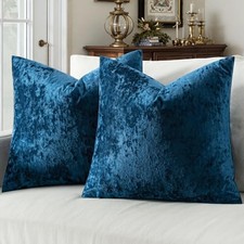 Velvet Throw Pillow Covers Set of 2, Soft 18" x 18" Pack of 2 Navy Blue
