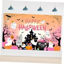 Backdrop Banner Pink Halloween Photography Background 6x3.6ft Happy Halloween