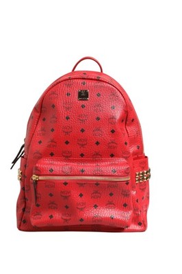 MCM Medium Stark Rucksack mit Nieten Visetos Damen Rot
