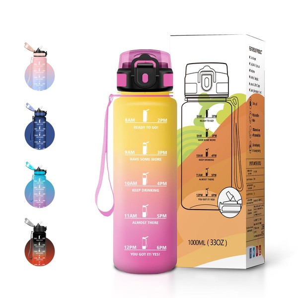 Trinkflasche 1L Japoria Mit Strohhalm, Bpa-Frei, Auslaufsicher, Fitness, Gym-image
