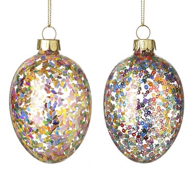 Glitzernde bunte Osterei Deko 2er Set mit Goldgarn zum Aufhängen