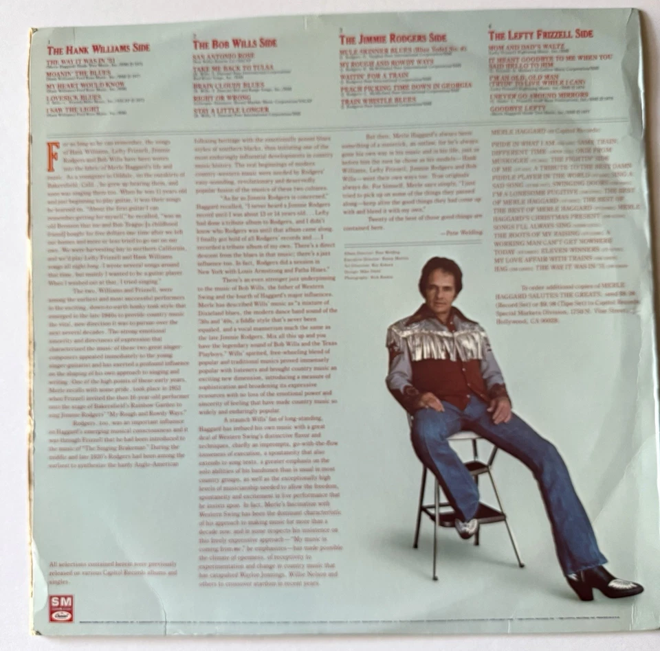 Merle Haggard Salutes The Greats LP Vinyl Capitol SLB-8137 Double LP NM/VG+ - Image 2 of 4