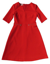 Maggy London Dress Red Quilted Short Sleeve Fit Flare Zipper Accents Women's 4