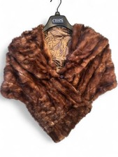 Vintage Mink Fur Cape  Brown Mink Fur Capelet  Rose Button Closure  1950s  60s