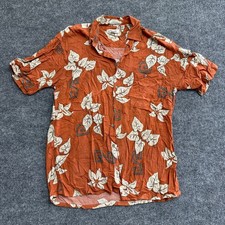 Pierre Cardin Button Down Mens Size M Orange Rayon Tropical Leaf Print Casual