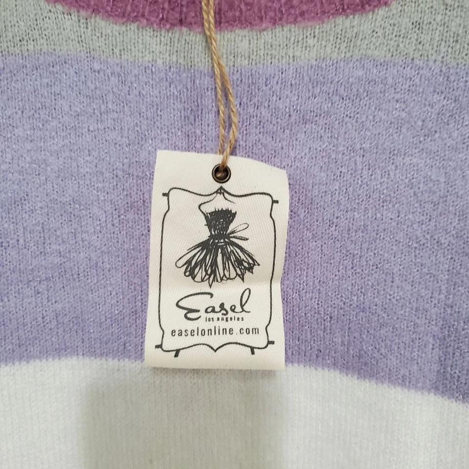 Caballete ¡NUEVO CON ETIQUETAS! Acogedor suéter a rayas multicolor gris rosa púrpura crema de gran tamaño talla L Foto 4 de 4