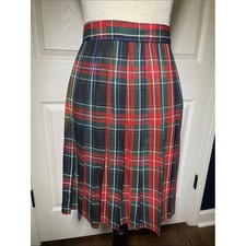 VTG Rafaella Tartan Plaid Pleated Skirt Red Green Black Midi Academia Size 8