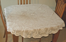 Vintage Large Cotton Lace Tablecloth Round 64 inches