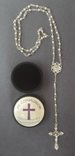 New-5 mm Silver First Communion Metal Rosary with Rosary Keepsake Box
