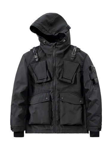 Niepce Men's Techwear Hood Windbreaker Jacket Tactical Buckle Strap Zip Up Coat - product listing photo