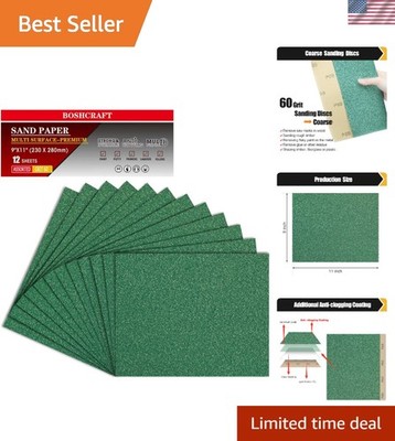 Versatile 60 Grit Aluminum Oxide Sandpaper - 12 Pack, Perfect for Any Project