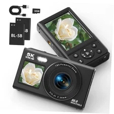 5K Digital Camera, Dual Screens Camera with 18X Digital Zoom, Compact Blackv1