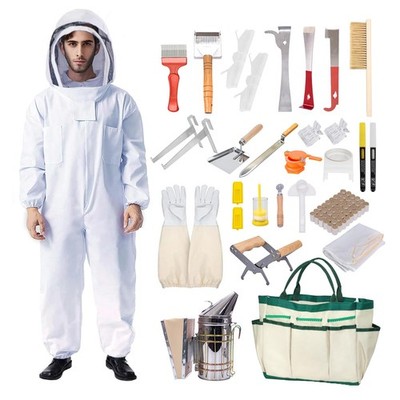 31Pcs Beekeeping Supplies Tools Kit with Bee Suit, Keeping XXL, silver 