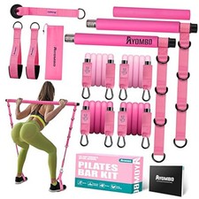 Kit Barra Pilates con Bandas de Resistencia, Entrenamiento Pilates 1-Rosa Nuevo-140LBS
