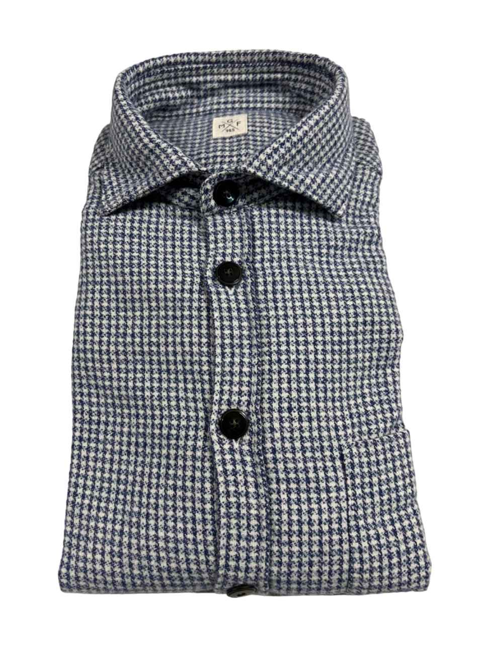 GMF 965 Hemd Flanell Pied De Poule Weiß/Blau SP327 922317 Сделано В Италии