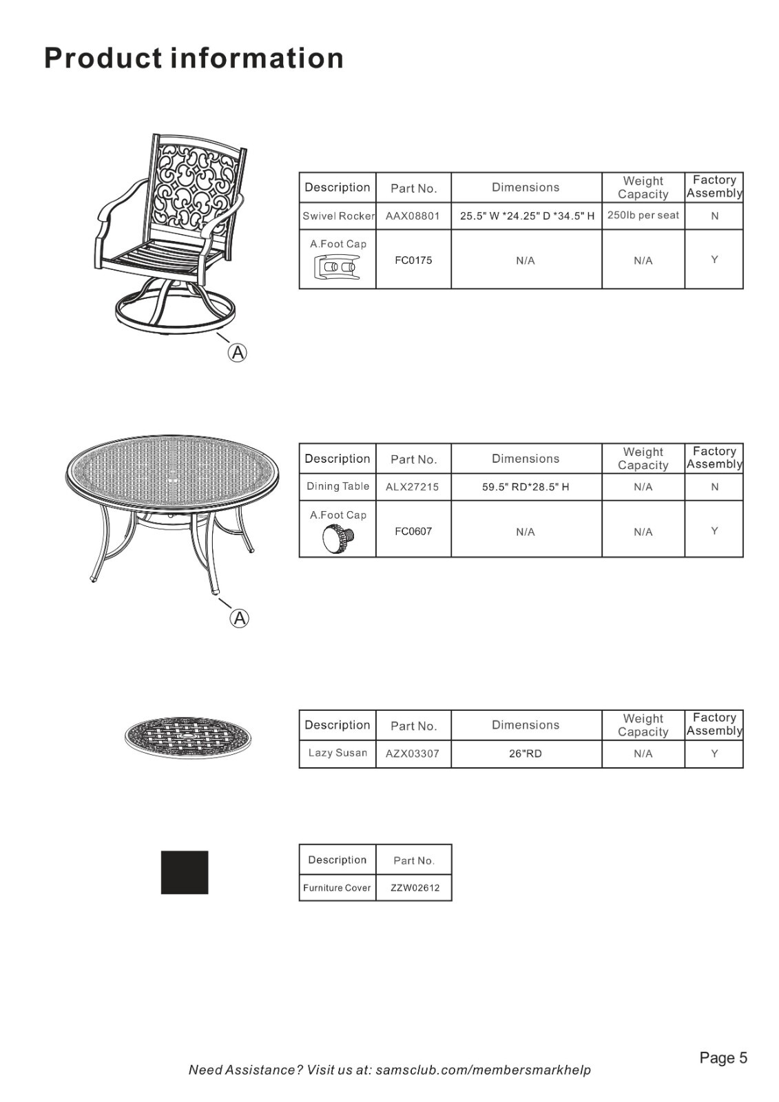 Member's Mark Hastings 8Piece Round Patio Dining Set with Sunbrella
