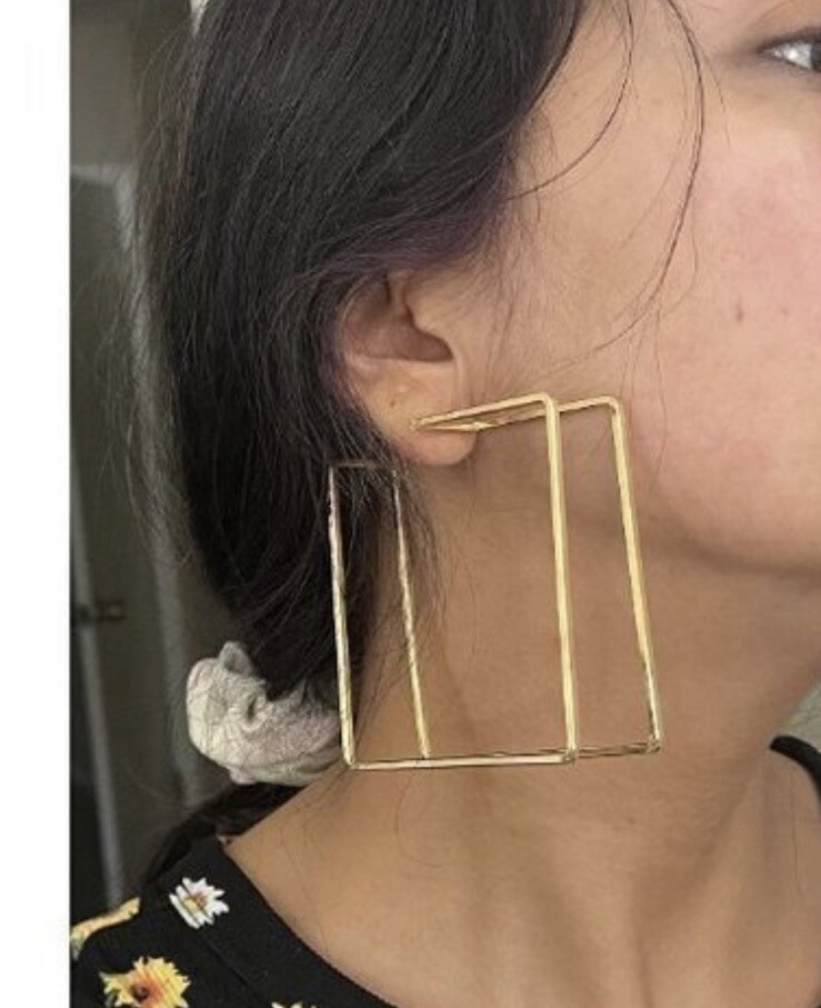 "Pendientes de aro grandes de oro de metal gruesos declaraciones grandes enormes aros cuadrados de 2,75"""
