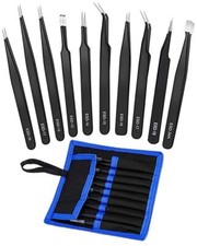 10PCS ESD Anti-Static Tweezers Set Maintenance Repair Stainless Steel Tools Kit