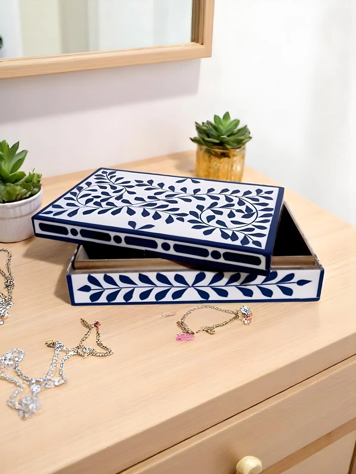 Blue Floral Jewelry Box – Decorative Box for Gifts, Vanity, or Home Decor - Image 3 of 4