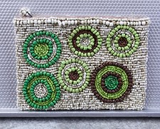 Handmade Multicolor All Bead Change Purse Satin Lining Vintage