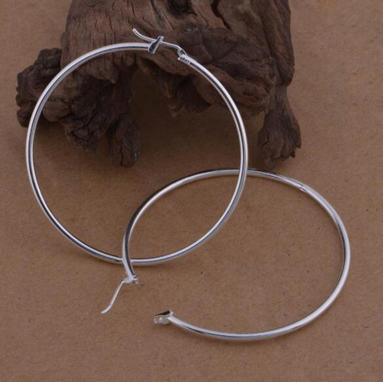 Women's 2" (60mm) Large Sterling Silver Thin Hoop Earrings - 925 Silver, Snap Closure