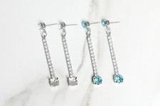 6mm 8.5mm  2 Setting Long Crystal Drop Stud DIY Earring Base  One Pair EE 87 