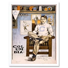 Paintings Drawing Sport Football Columbia Ivy League Lions 12X16 Framed Print