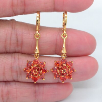 18K Yellow Gold Filled Women Red Mystic Topaz Wedding Dangle Earrings Jewelry