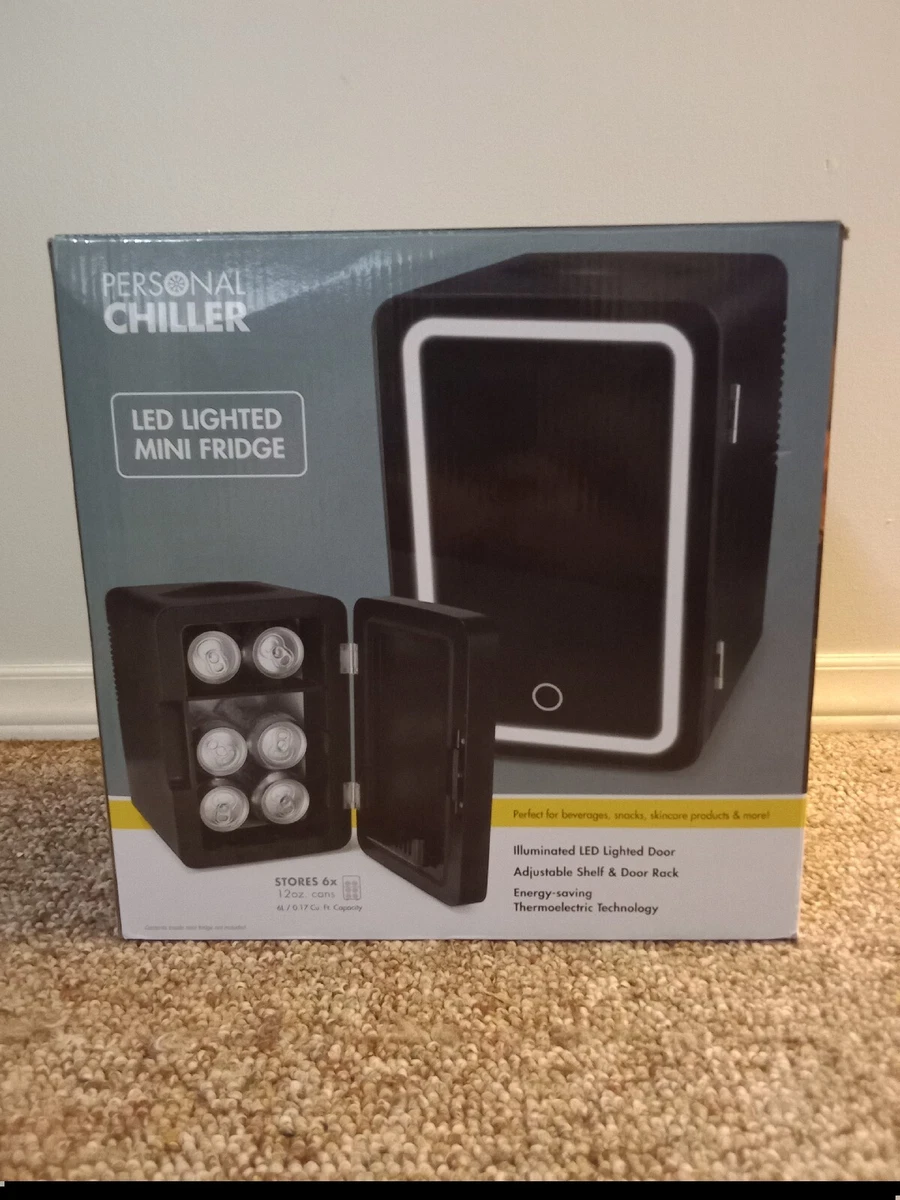 Personal Chiller LED Lighted Mini Fridge with Glass Door Black