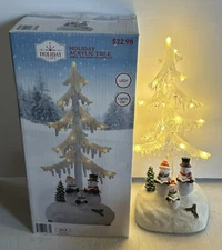Holiday Time White Acrylic Christmas Tree w/Caroling Snowmen LED Lights Tested