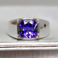 Tanzanite Cushion Cut Gemstone With 925 Sterling Silver Ring For Men's #A60