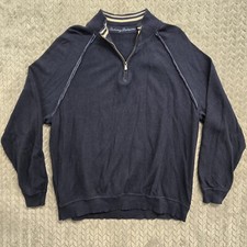 Tommy Bahama Waffle Knit  Zip Pullover Sweater Size Large Blue Silk Blend