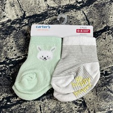 Just One You Carters 0 6 Months 2-pk Green White Bunny Chick " So Hoppy" Socks