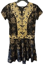 Dress Embroidered Gold Made In India Women's Size Medium Black with Short Sleeve