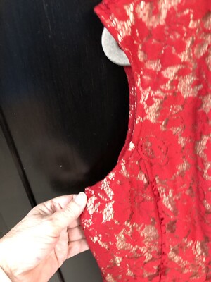 danny and nicole red lace dress NEW DANNY AND NICOLE Size 12 Shift Dress Red Floral Lace Shimmery Sequins Ruffle