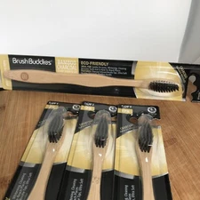BRUSH BUDDIES Bamboo Charcoal Infused Bristles Toothbrush Eco Friendly Lot of 4