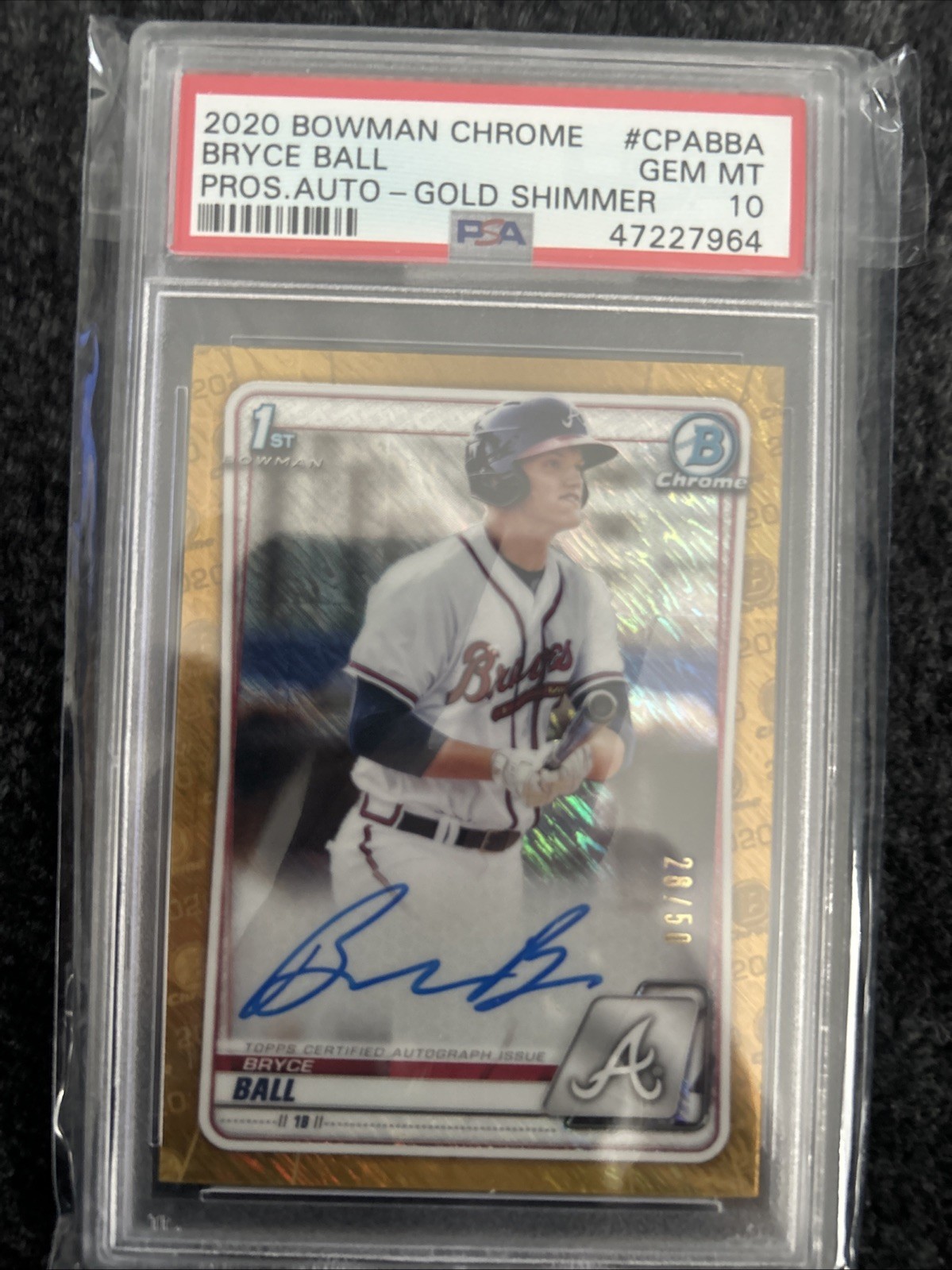 BRYCE BALL AUTO 2020 Bowman Chrome GOLD Shimmer REFRACTOR 28/50 PSA 10 GEM MINT