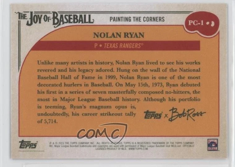 2023 Topps X Bob Ross The Joy of Baseball Painting Corners Nolan Ryan #PC-1 HOF - Image 2 of 2